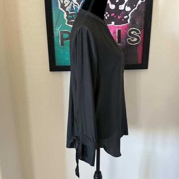 Super Cute Black Ellison Tab Collar Tie Cuff Shirt Size Medium - Picture 6 of 11